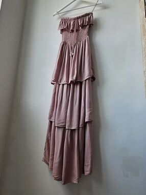 Jen's Pirate Booty Mauve Ruffle Smocked Tube Layered Tier Maxi Dress